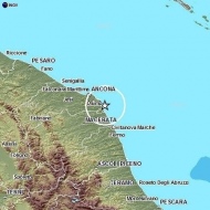 L'epicentro del sisma di stanotte
